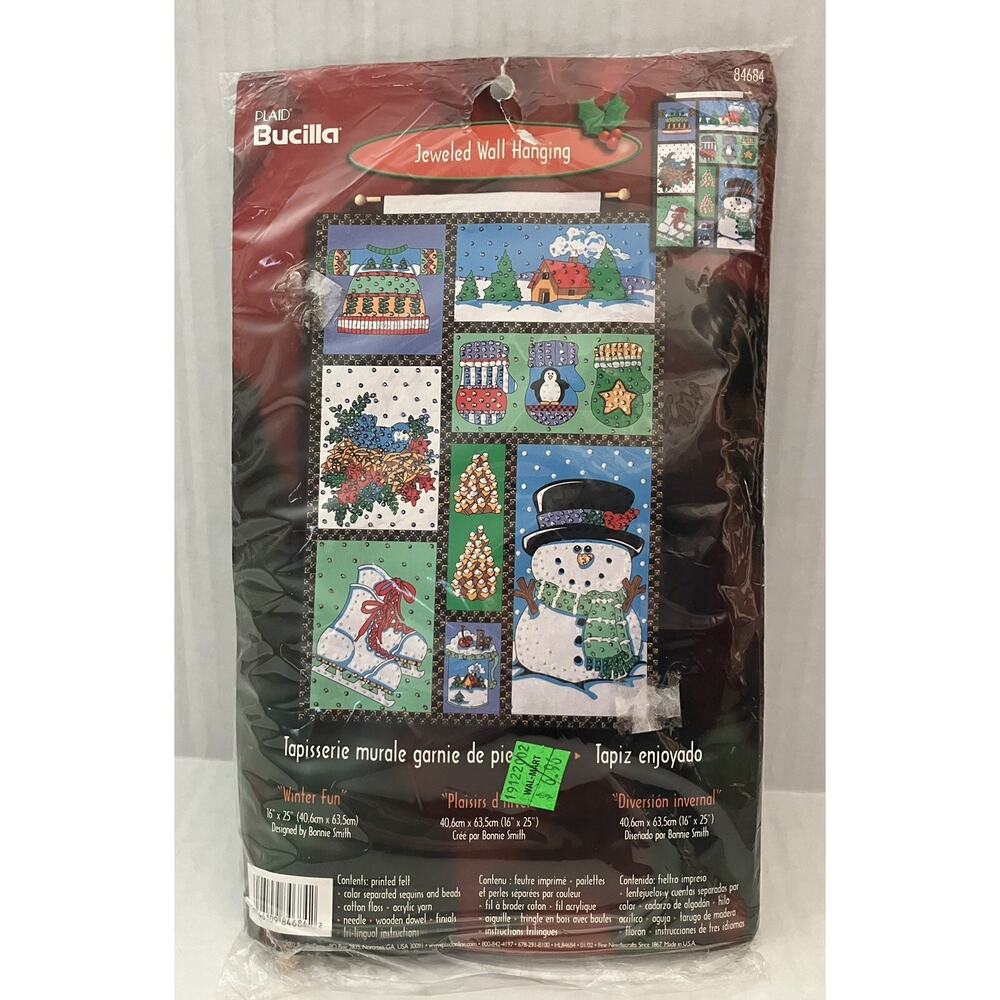 Vtg 2002 Plaid Bucilla Jeweled Wall Hanging Crafts Winter Fun 84684 16X25 NOS